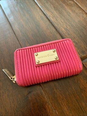 Patrick Cox Hot Pink Ribbed Zip Wallet with Gold Plate